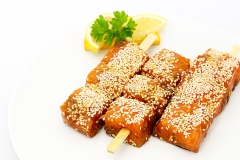 Lachwürfelspieß Teriyaki